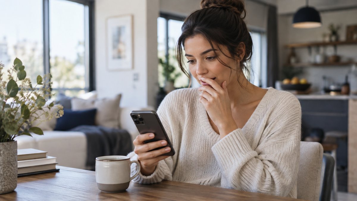 Woman seeing her ex boyfriend's name on her phone after silence