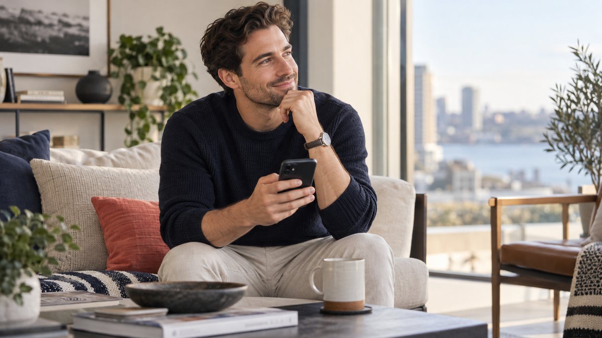 Man thinking of a specific former partner when he has meaningful news to share