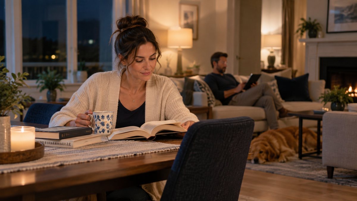Woman continuing her evening while giving her husband space
