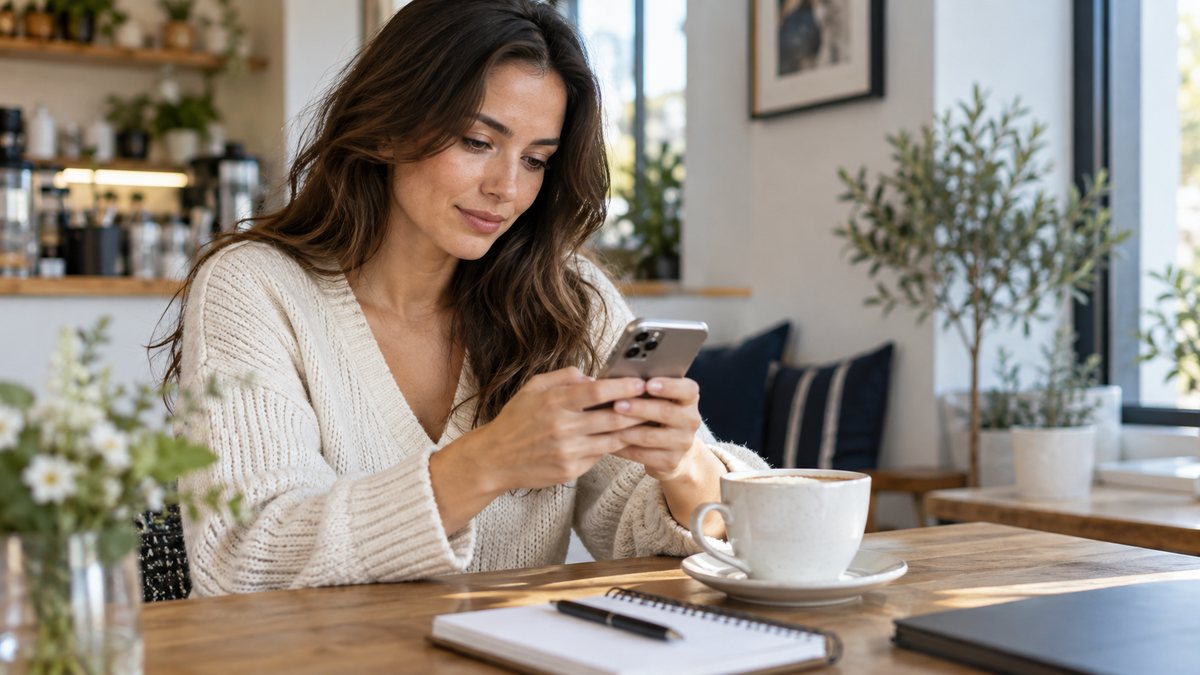 Woman writing a calm low-pressure text to an ex